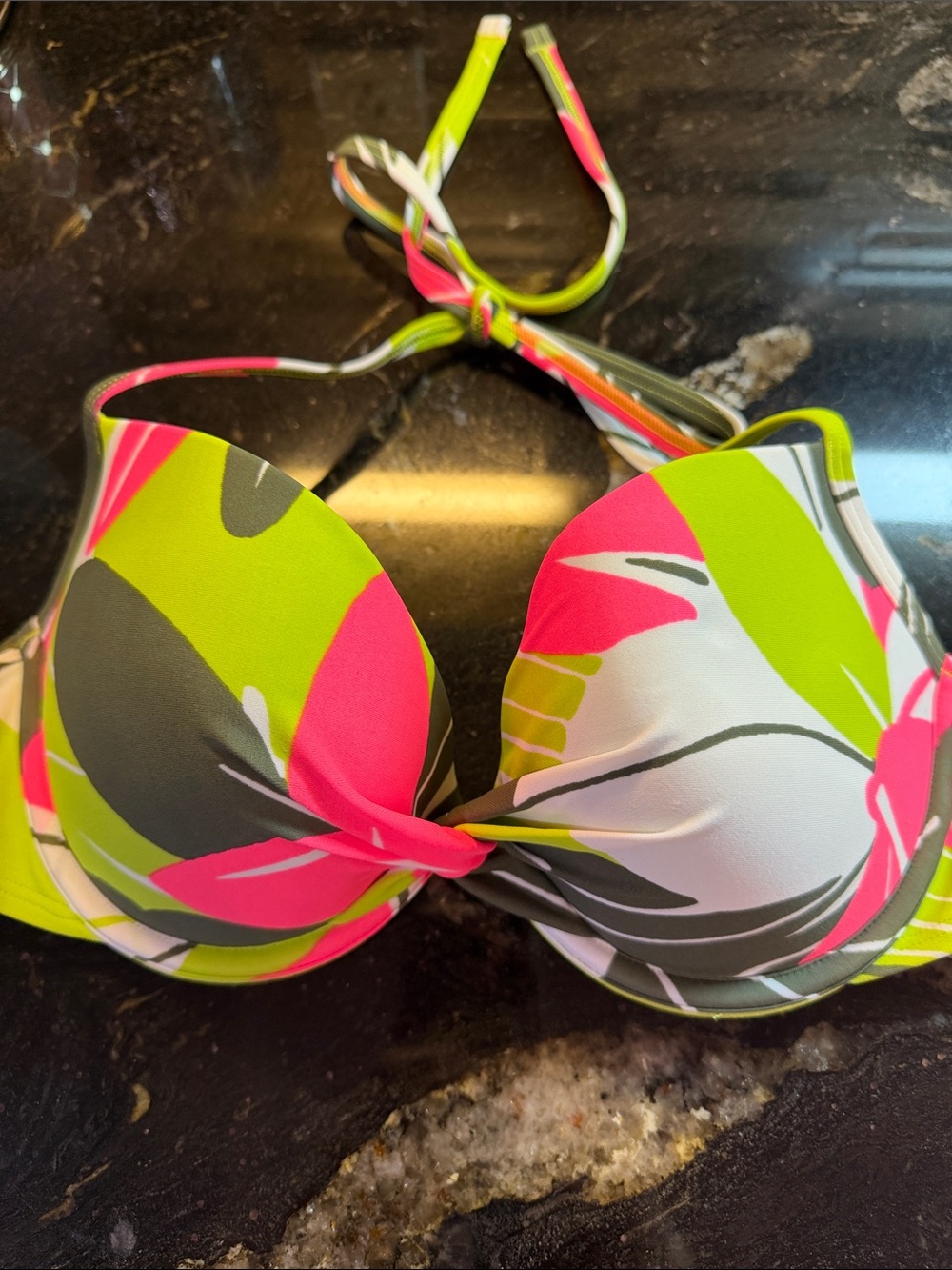 aerie Neon Pink, Lime, Olive Green Floral Push-Up Bikini Top 36B NWT